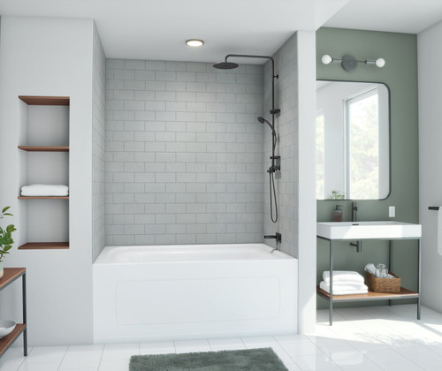 Swanstone 42" x 62" x 72 Metro Subway Tile Glue up Bathtub and Shower Wall Kit in Ash Gray - MTMK724262.203