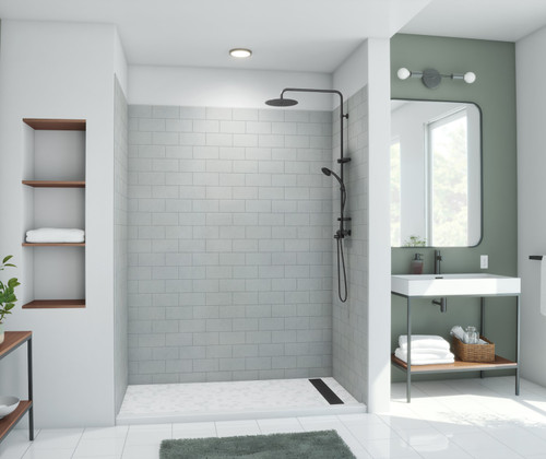 Swanstone 36" x 62" x 84 Metro Subway Tile Glue up Bathtub and Shower Wall Kit in Ash Gray - MTMK843662.203