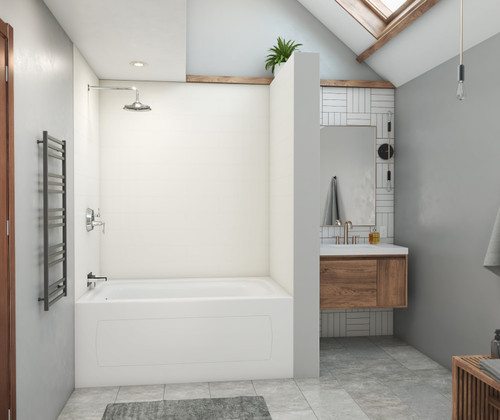 Swanstone 42" x 62" x 72 Modern Subway Tile Glue up Bathtub and Shower Wall Kit in Tahiti White - MSMK724262.011