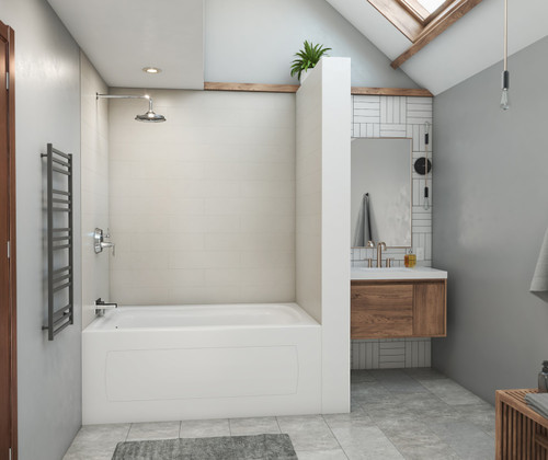 Swanstone 42 x 62 x 72 Modern Subway Tile Glue up Bathtub and Shower Wall Kit in Birch - MSMK724262.226 Swanstone 42 x 62 x 72 Modern Subway Tile Glue up Bathtub and Shower Wall Kit in Birch - MSMK724262.226