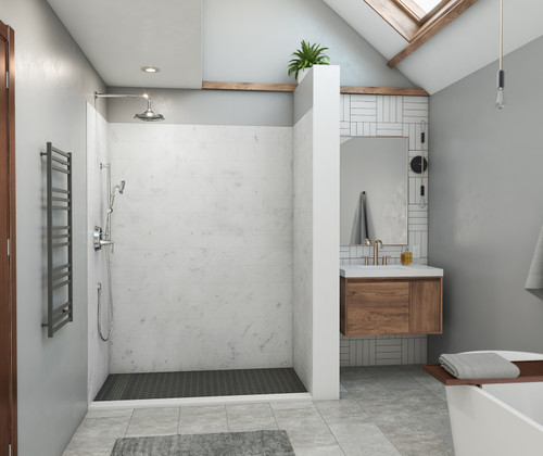 Swanstone 42" x 62" x 84 Modern Subway Tile Glue up Shower Wall Kit in Carrara - MSMK844262.221