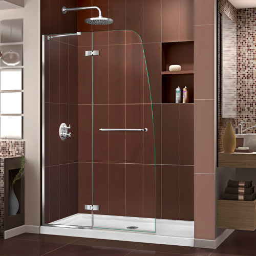 Dreamline DL-6521C-01CL Aqua Ultra Frameless Hinged Shower Door And Slimline 32" x 60" Single Threshold Shower Base - Chrome Hardware Dreamline DL-6521C-01CL Aqua Ultra Frameless Hinged Shower Door And Slimline 32" x 60" Single Threshold Shower Base - Chrome Hardware