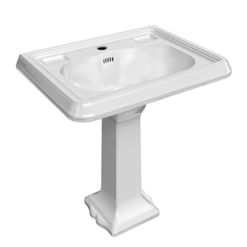 Whitehaus 29" Traditional Pedestal Sink with Large Rectangular Bowl, Single Faucet Drilling, Dual Soap Ledges, Overflow Control Rim and Overflow - White