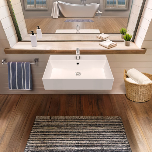 Whitehaus 24" Rectangular Wall Mount Basin with Single Faucet Drilling and Overflow - White