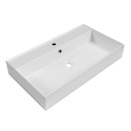 Whitehaus 32" Rectangular Wall Mount Basin with Single Faucet Drilling and Overflow - White