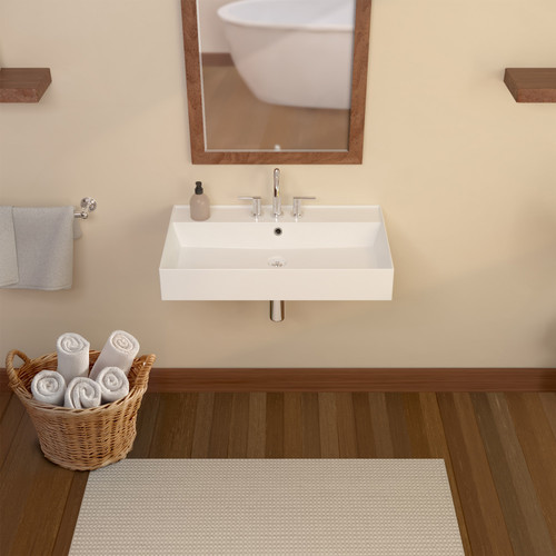 Whitehaus 32" Rectangular Wall Mount Basin with Single Faucet Drilling and Overflow - White