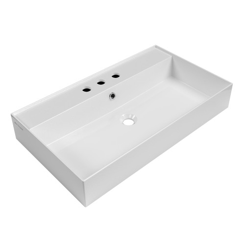 Whitehaus 32" Rectangular Wall Mount Basin with Single Faucet Drilling and Overflow - White