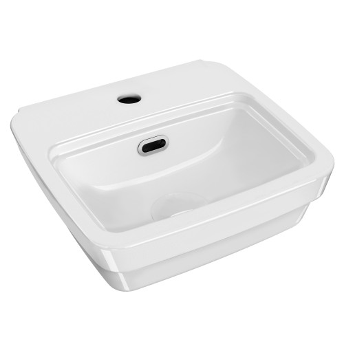 Whitehaus 13" Rectangular Wall Mount Basin with Overflow Control Ledge, Single Faucet Drilling and Overflow - White