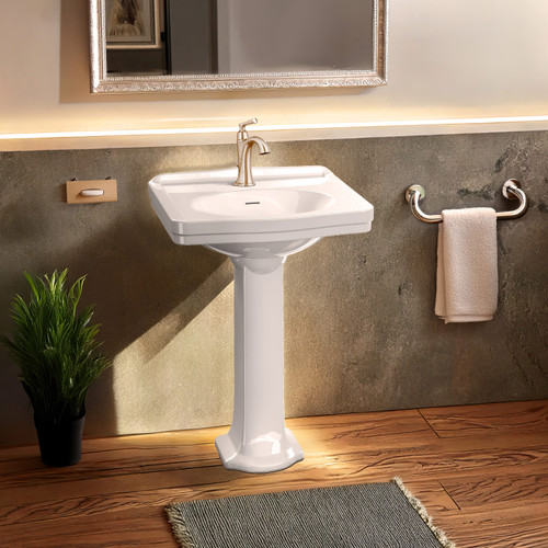 Whitehaus 23" Traditional Pedestal Sink with an Integrated Oval Bowl, Single Faucet Drilling, Low-Rise Backsplash and Overflow - White