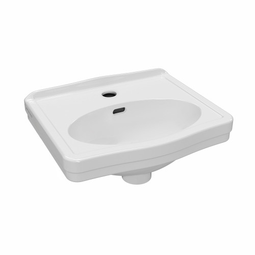 Whitehaus 15" Rectangular Wall Mount Basin with Integrated Oval Bowl, Low-Rise Backsplash, Single Faucet Drilling and Overflow - White