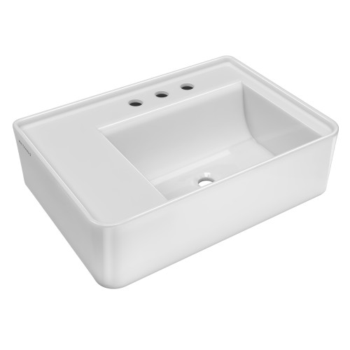 Whitehaus 26" Rectangular Wall Mount Basin with Widespread Faucet Drilling and Rear Center Drain Location - White