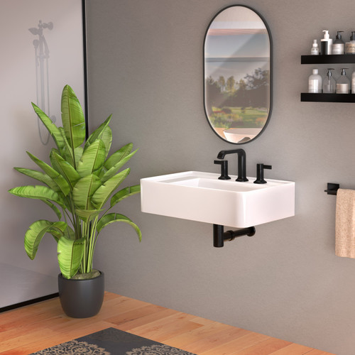Whitehaus 30" Rectangular Wall Mount Sink with Widespread Faucet Drilling and Rear Center Drain Location - B-RA75-3H