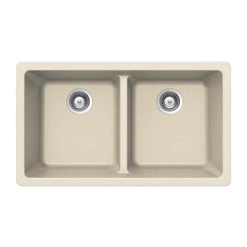 HamatUSA SiOStone 33" Granite Undermount 50/50 Double Bowl Kitchen Sink, Linen - SIO-3319DU-LN