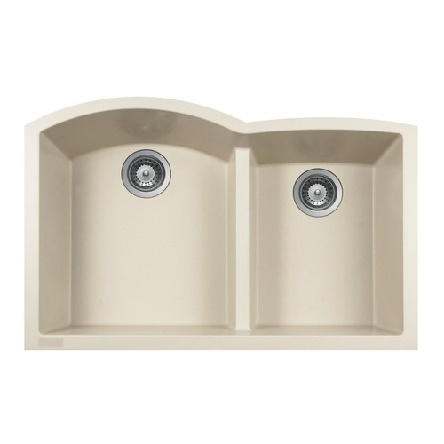 HamatUSA SiOStone 33" Undermount Double Bowl Granite Kitchen Sink, Linen - SIO-3321DAUR-LN