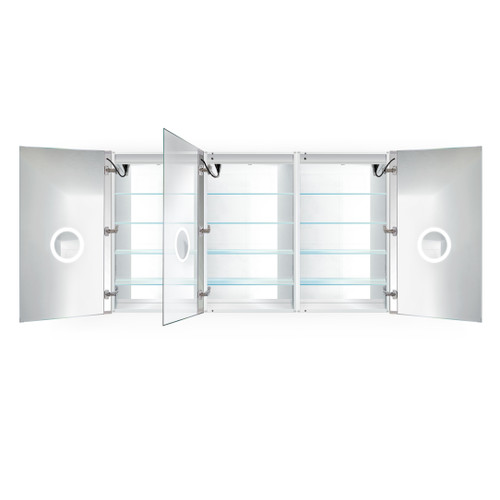 Krugg 72 Inch X 30 Inch LED Medicine Cabinet w/Dimmer & Defogger - Left Hinge on Middle Door - Svange7230TLLR