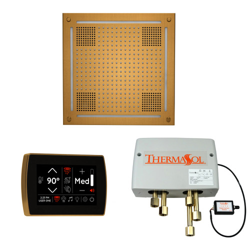 Thermasol Wellness Shower Package - HydroVive 18 Rainhead + SignaTouch Control (Recessed, Black Trim) + Digital Shower Valve, Antique Brass - WHSPSS-AB