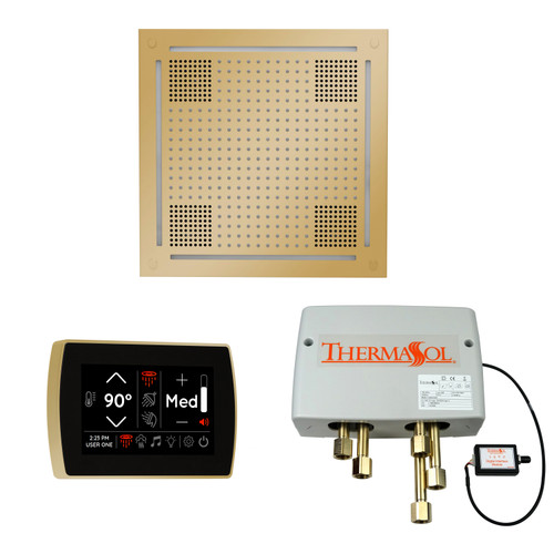 Thermasol Wellness Shower Package - HydroVive 18 Rainhead + SignaTouch Control (Recessed, Black Trim) + Digital Shower Valve, Polished Brass - WHSPSS-PB