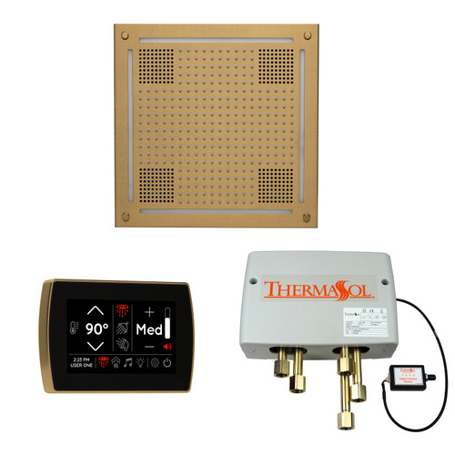 Thermasol Wellness Shower Package - HydroVive 18 Rainhead + SignaTouch Control (Recessed, Black Trim) + Digital Shower Valve, Satin Brass - WHSPSS-SB