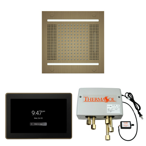 Thermasol Wellness Shower Package - HydroVive 14 Rainhead + ThermaTouch2 15 Control + Digital Shower Valve, Antique Brass - WH14SP15S-AB