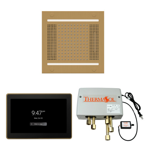 Thermasol Wellness Shower Package - HydroVive 14 Rainhead + ThermaTouch2 15 Control + Digital Shower Valve, Satin Brass - WH14SP15S-SB