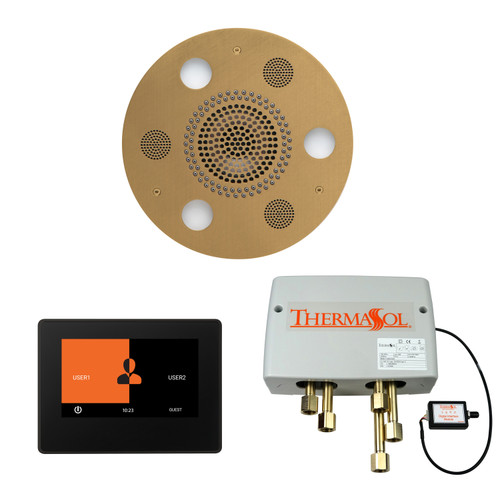 Thermasol Wellness Shower Package - Serenity Advanced Rainhead (Round) + ThermaTouch2 7 Control (Black Trim) + Digital Shower Valve, Satin Brass - WSP7R-SB