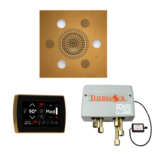 Thermasol Wellness Shower Package - Serenity Advanced Rainhead (Square) + SignaTouch Control (Recessed, Black Trim) + Digital Shower Valve, Antique Brass - WSPSS-AB