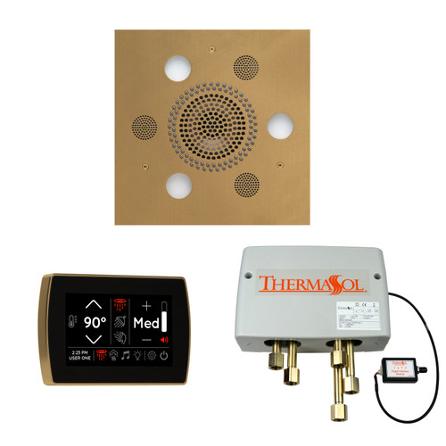 Thermasol Wellness Shower Package - Serenity Advanced Rainhead (Square) + SignaTouch Control (Recessed, Black Trim) + Digital Shower Valve, Satin Brass - WSPSS-SB