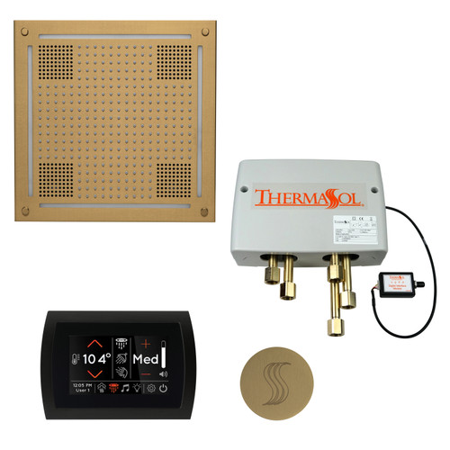 Thermasol Total Wellness Package - HydroVive 18 Rainhead + SignaTouch Control (Wall Mount) + Digital Shower Valve + Steam Head Kit (Square), Satin Brass - TWPHSR-SB
