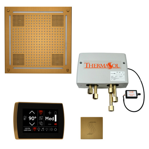 Thermasol Total Wellness Package - HydroVive 18 Rainhead + SignaTouch Control (Recessed, Black Trim) + Digital Shower Valve + Steam Head Kit (Square), Antique Brass - TWPHSS-AB