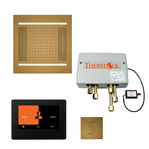 Thermasol Total Wellness Package - HydroVive 14 Rainhead + ThermaTouch2 7 Control (Black Trim) + Digital Shower Valve + Steam Head Kit (Square), Antique Brass - TWPH147S-AB