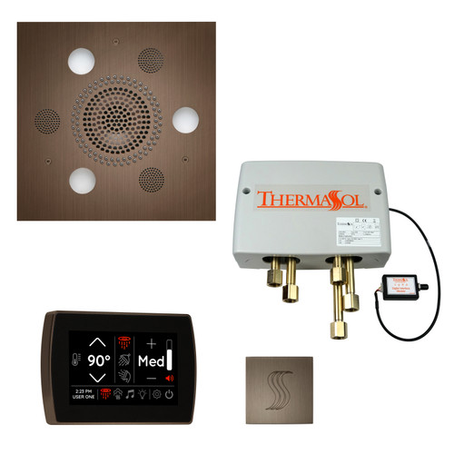 Thermasol Total Wellness Package - Serenity Advanced Rainhead (Square) + SignaTouch Control (Recessed, Black Trim) + Digital Shower Valve + Steam Head Kit (Square), Antique Nickel - TWPSS-AN