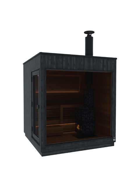 Thermasol Nordic Misty Medium Sauna Cabin | Left | Legend 240 Wood Burning Heater Kit | Onyx Deluxe Accessory kit - KIR-3537WB