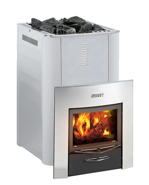 Harvia PRO 36 Wood Burning Sauna Heater | External Feed | Stainless Steel | Duo Fireplace - WKPR36DUOS