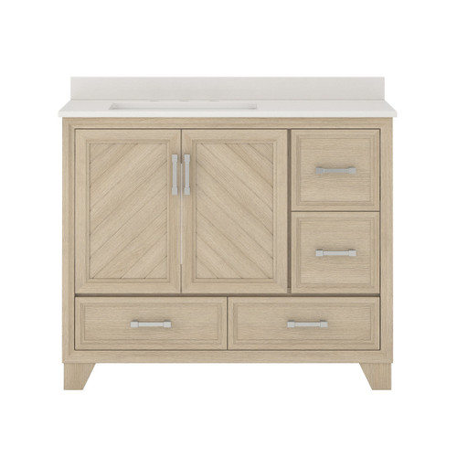 Craft + Main Ashlow 42" Vanity Cabinet with White Engineered Stone Top  & Undermount Sink (offset bowl), Natural Oak - AWNVT4219D