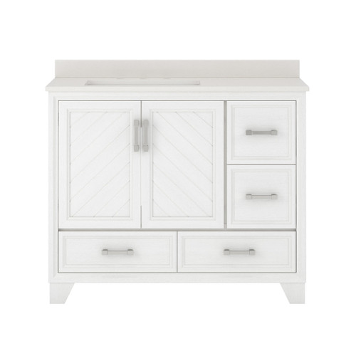Craft + Main Ashlow 42" Vanity Cabinet with White Engineered Stone Top  & Undermount Sink (offset bowl), White Oak - AWWVT4219D