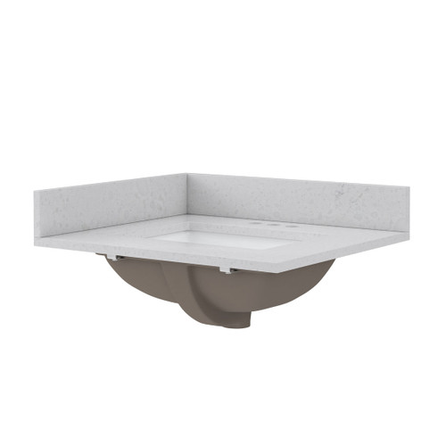Craft + Main 25" W x 22" D Carrara Vita Quartz Vanity Countertop with White Sink Bowl - 4" Centerset - QZ25224CVR