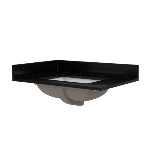 Craft + Main 31" x 22" Black Galaxy Quartz Vanity Top with White Rectangular Sink Bowl - 4" Centerset - QZ31224BGR