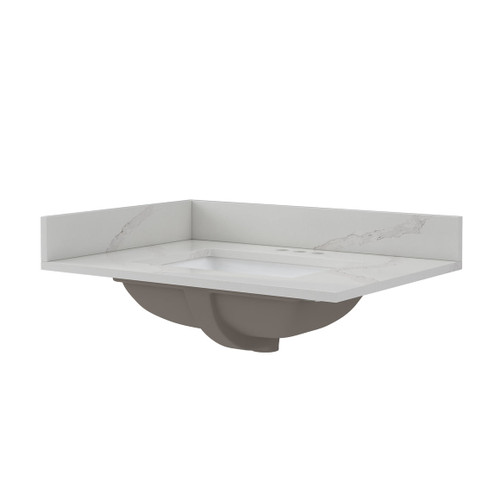 Craft + Main 31" x 22" Calacatta Bianco Quartz Vanity Top with White Rectangular Sink Bowl - 4" Centerset - QZ31224CBR