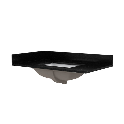 Craft + Main 37" x 22" Black Galaxy Quartz Vanity Top with White Rectangular Sink Bowl - 8" Widespread - QZ37228BGR