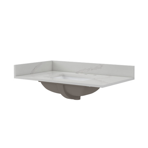 Craft + Main 37" x 22" Calacatta Bianco Quartz Vanity Top with White Rectangular Sink Bowl - 8" Widespread - QZ37228CBR