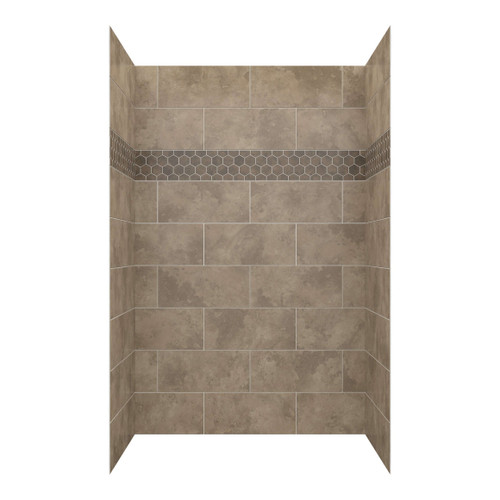 Craft + Main Reflections Tile Glue Up Shower Wall Panel with Hexagon Accent Panel in Stone Mesa - 60" x 36" x 96" - RFL603696-SMH