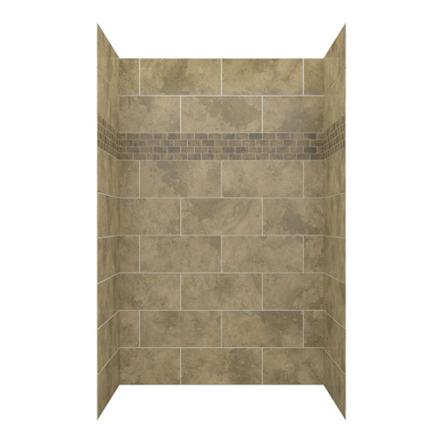Craft + Main Reflections  Tile Glue Up Shower Wall Panel with Hexagon Accent Panel with Stone Sierra Accent Panel - 60" x 36" x 96" - RFL603696-SSS