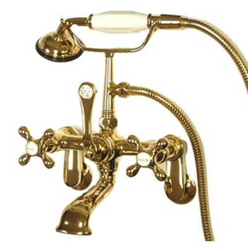 Kingston Brass Wall Mount Clawfoot Tub Filler Faucet with Hand Shower - Polished Brass CC57T2