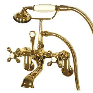Kingston Brass Wall Mount Clawfoot Tub Filler Faucet with Hand Shower - Polished Brass CC57T2