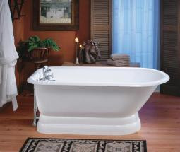 Cheviot Traditional 61" Cast Iron Freestanding Tub With Continuous Rolled Rim With Pedestal Base No Faucet Holes - White - 2118-WW