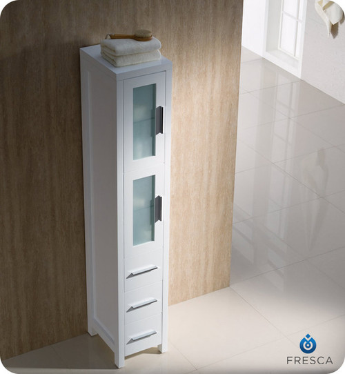 Fresca Torino FST6260WH White Tall Bathroom Linen Side Cabinet 12" H X 15" W X 68 1/8" L - White