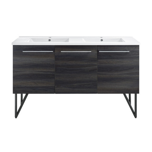 Swiss Madison Annecy 60" Black Walnut, Double Sink Bathroom Vanity With White, 3-Hole Artificial Stone Sink Top - SM-BV226D-3 Swiss Madison Annecy 60" Black Walnut, Double Sink Bathroom Vanity With White, 3-Hole Artificial Stone Sink Top - SM-BV226D-3