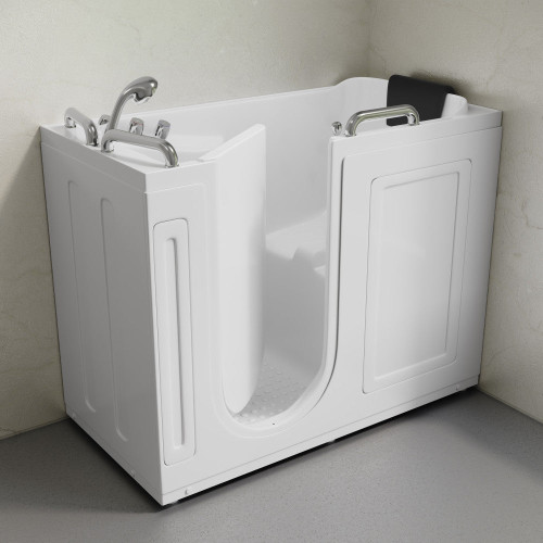 Swiss Madison Auvergne 53" x 27" ADA Left Drain Walk-in Soaking Bathtub - Glossy White, Faucet Set, Drain, Grab Bars, Pillow Included - SM-AB6801GW Swiss Madison Auvergne 53" x 27" ADA Left Drain Walk-in Soaking Bathtub - Glossy White, Faucet Set, Drain, Grab Bars, Pillow Included - SM-AB6801GW