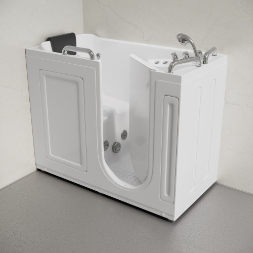 Swiss Madison Auvergne 53" x 27" ADA Right Drain Walk-in Soaking Bathtub with Massage Jets - Glossy White, Faucet Set, Drain, Grab Bars, Pillow Included - SM-AB6804GW Swiss Madison Auvergne 53" x 27" ADA Right Drain Walk-in Soaking Bathtub with Massage Jets - Glossy White, Faucet Set, Drain, Grab Bars, Pillow Included - SM-AB6804GW