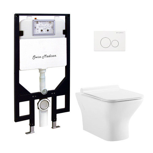 Swiss Madison Carre Wall-Hung Toilet Bundle 0.8/1.6 GPF Dual Flush - Glossy White with White Flush Plate - SM-WT1501GW Swiss Madison Carre Wall-Hung Toilet Bundle 0.8/1.6 GPF Dual Flush - Glossy White with White Flush Plate - SM-WT1501GW